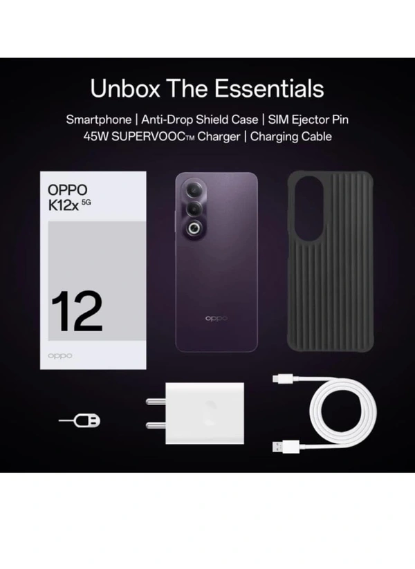 OPPO Smart Phone K12x 5G with 45W SUPERVOOC Charger in-The-Box (Midnight Voilet, 128 GB) (6 GB RAM) - Violet, 6 GB, 128 GB