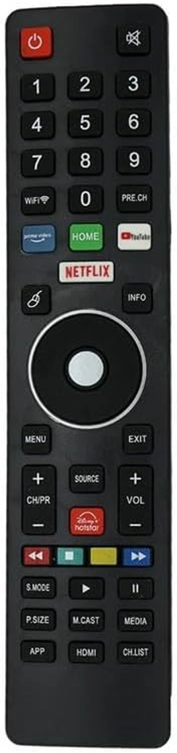VEV Remote LED 539 Universal Remote Control For Sainyo Chinese LED Remote Non-Branded Smart TVs Remote With PrimeVideo, YouTube, Netflix Function (BLACK)
