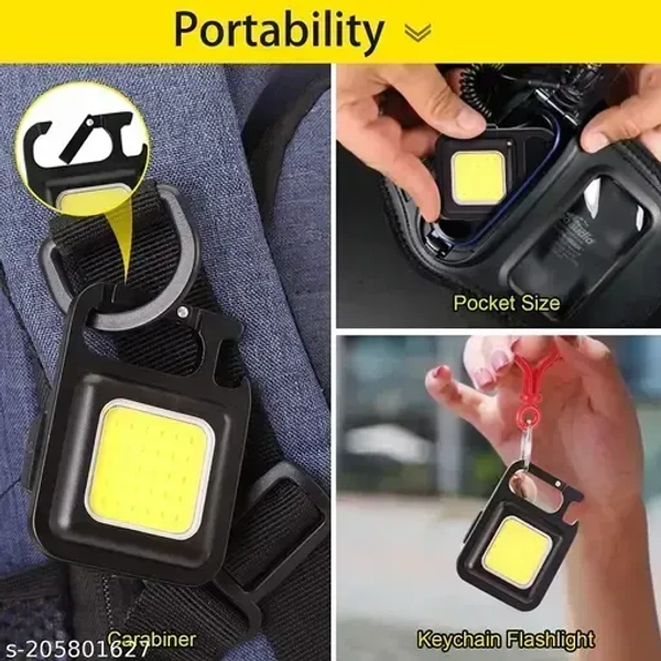 VEV COB Rechargeable Key Chain Light Mini Flashlight Led Light With Bottle Opener Multipurpose (Black)