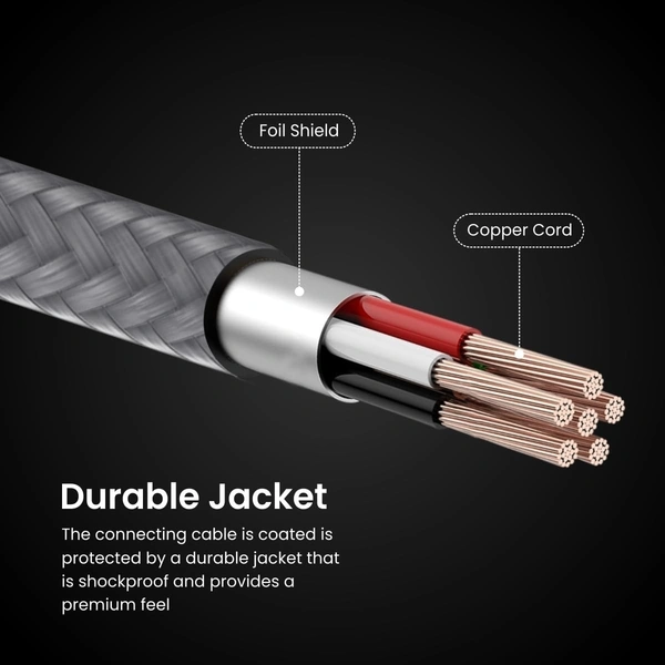 PORTRONICS Portronics ikonnect L+ 8Pin to 3.5mm Aux Cable with 1M Length, Nylon Braided, Metal Heads, Gold Plated Connector Compatible with Cars, Mobiles, Headphones & Home Theatres(Black) - Black