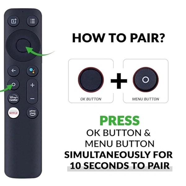VEV One Plus Android TV Remote Compatiable For One Plus Android TV Remote With Netflix, Prime Video, Disney Hotstar (BLACK)
