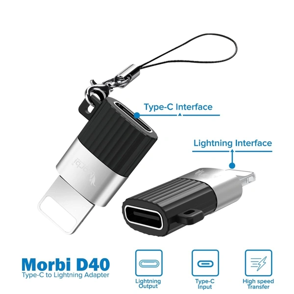 Morbi D-40 High-Speed USB-C to Lightning OTG Adapter with Keychain - Portable & Durable Data Transfer Connector for iOS Devices 