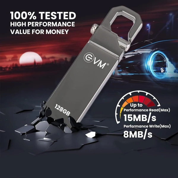 EVM EnStore 128 GB Metal USB 2.0 Flash Drive - High Read Speeds up to 15MB/s & Write Speeds up to 8MB/s - Durable Metal Casing - Ideal for Data Transfer & Storage - (EVMPD/128GB) - 128 GB