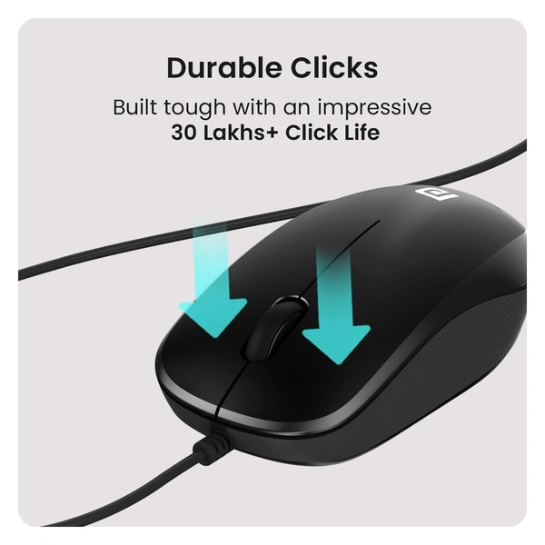 Portronics Toad 102 Wired Mouse with 3 Buttons, Clickable Scroll Wheel, High-Precision 1200 DPI Optical Sensor, 1.5m Long Cable, Ergonomic Ambidextrous Design for PC & Laptop (Black)