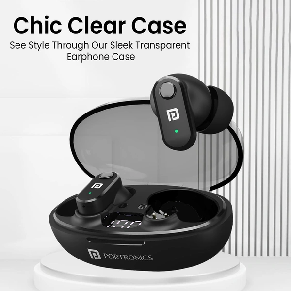 PORTRONICS  Portronics Harmonics Twins S16 in Ear Wireless TWS Earbuds with 24 Hrs Playtime, Clear Calls, Game & Music Mode, Low Latency, Bluetooth 5.3v, LED Display, Type C Fast Charging(Black)