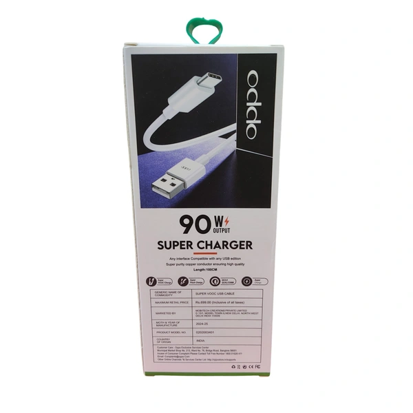 Oppo VEV Oppo Data Cable Fast Charging | Type-C | 90W Output | Super Charger (White)