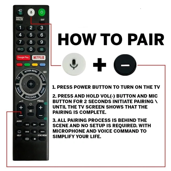 HUAYU Sony Voice Common LCD/LED Remote Control RM-L1351 Compatible for Sony Android TV RM-L1351, (Black) - Black