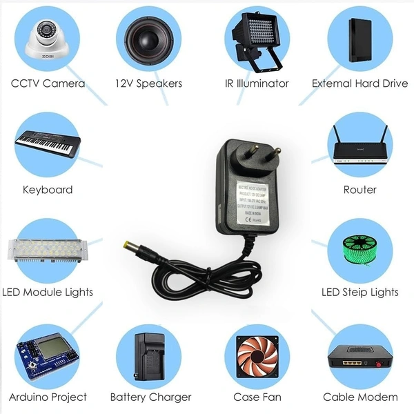SMPS 12 Volts - 2 Amps DC Power Adapter/Power Supply/SMPS for CCTV Camera, DVR, LCD Monitor (Black)