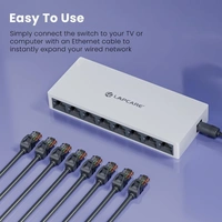 LAPCARE LAPLINK 8-Port 10/100Mbps Ethernet Switch – Plug & Play Unmanaged Network Switch with 1.6Gbps Bandwidth, Auto-Negotiation, IEEE 802.3 Compliance, LED Indicators, DC 5V Power (WHITE)