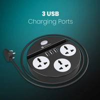 Portronics Power Plate 5 1500W Power Converter with USB Charger & Mobile Holder 3AC Socket + 3USB Ports, 2 m Cord Length (Black)
