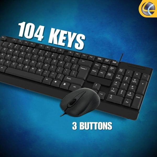 Lapcare E9 Wired Combo LWC-003 Wired Keyboard and Mouse Set-USB, Ergonomic Design (Black)