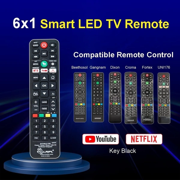 Lripl LRIPL Compatible Remote for Orpel TV/Croma TV/Dixon Remote/Fortex Tv Remote/Beethosol Smart tv Remote/Gangnam Street tv Remote with Netflix YouTube Key (Black)