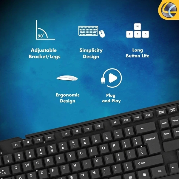 Lapcare E9 Wired Combo LWC-003 Wired Keyboard and Mouse Set-USB, Ergonomic Design (Black)