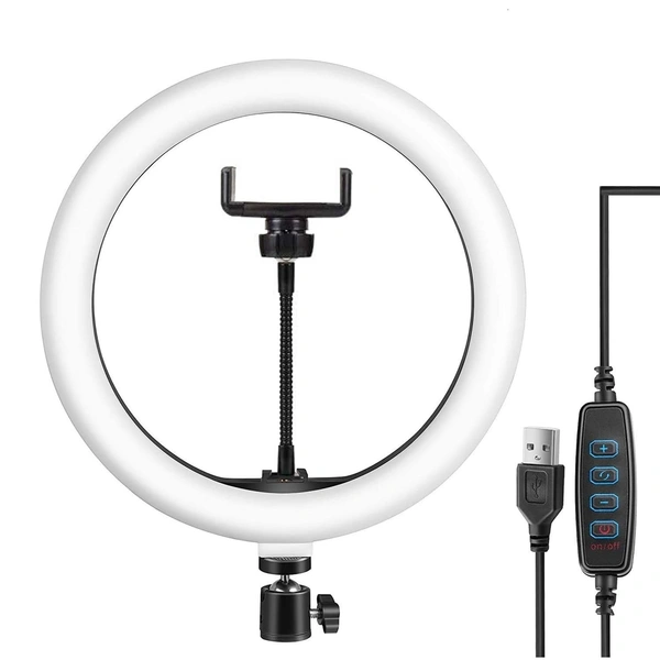 VEV Ring Fill Light 10 Watt LED Ring Light with 26 Cm With Phone Holder 10 Level Dimmable With 3 Modes of Light