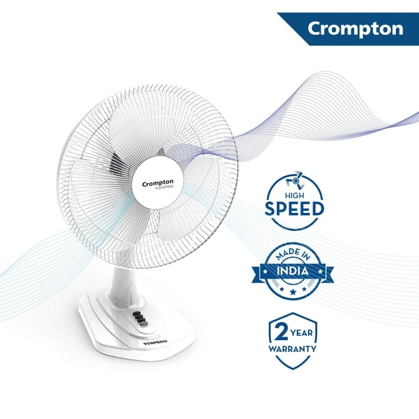Crompton HighSpeed Torpedo 400-MM 125 Watts Table Fan (KD White) - White