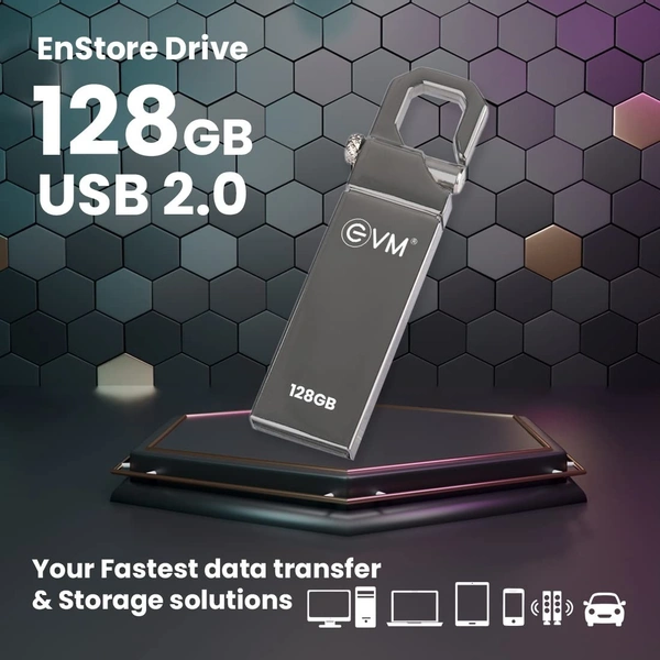 EVM EnStore 128 GB Metal USB 2.0 Flash Drive - High Read Speeds up to 15MB/s & Write Speeds up to 8MB/s - Durable Metal Casing - Ideal for Data Transfer & Storage - (EVMPD/128GB) - 128 GB