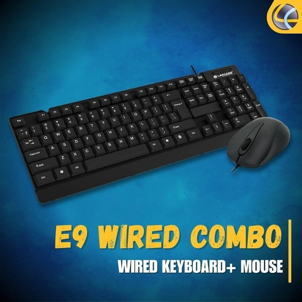 Lapcare E9 Wired Combo LWC-003 Wired Keyboard and Mouse Set-USB, Ergonomic Design (Black)