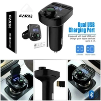 VEV CARX8 Universal Wireless Bluetooth FM Transmitter in Car Adapter for Hands-Free Call Receiver- Stereo Music Player- TF Card - Aux Connector & 2 USB Charger with Modular LCD Display (Black)