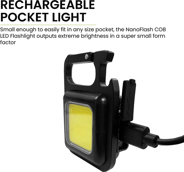 VEV COB Rechargeable Key Chain Light Mini Flashlight Led Light With Bottle Opener Multipurpose (Black)