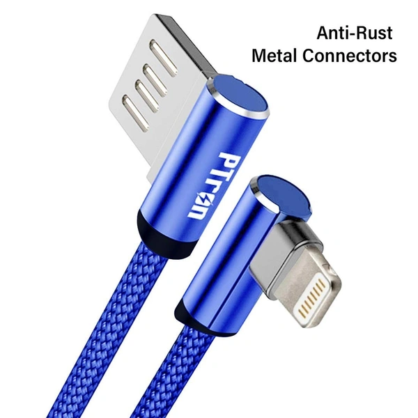 Ptron Solero L Shape Data Cable for iOS Devices | 2A Data Cable | Fast Charging & Data Sync (Blue)