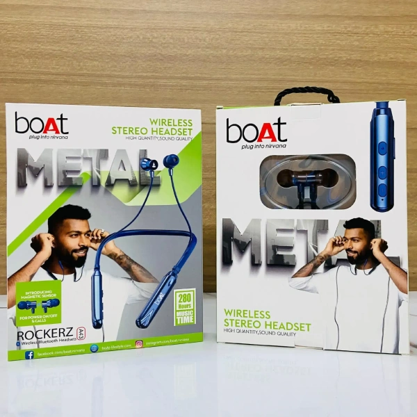 Boat (Copy) Boat Rockerz A43 Wireless Bluetooth Headsets Magnetic On Off Double Pecking Wireless Nackband 280Hrs Music Time, (Black) - Black