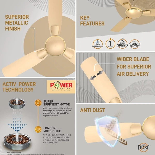 Crompton HIGHSPEED TORO ANTIDUST 1200 mm (48 inch) Ceiling Fan (Gold) - Old Gold