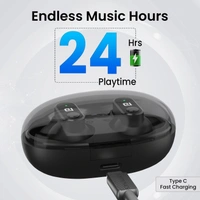 PORTRONICS  Portronics Harmonics Twins S16 in Ear Wireless TWS Earbuds with 24 Hrs Playtime, Clear Calls, Game & Music Mode, Low Latency, Bluetooth 5.3v, LED Display, Type C Fast Charging(Black)