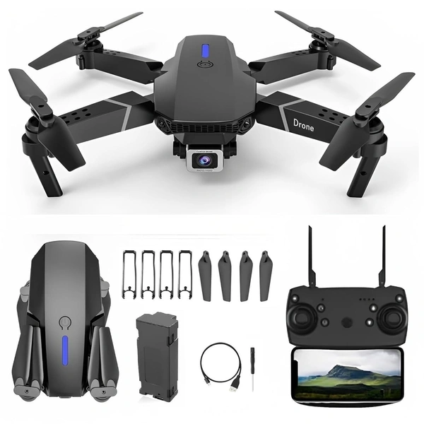 VEV E88 Pro Drone with 4K Camera – WiFi FPV, 1080P HD Dual Camera, Foldable RC with Altitude Hold, Visual Positioning, Auto Return, and App Control – High-Performance 4K Quality (Black)