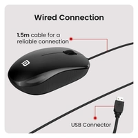Portronics Toad 102 Wired Mouse with 3 Buttons, Clickable Scroll Wheel, High-Precision 1200 DPI Optical Sensor, 1.5m Long Cable, Ergonomic Ambidextrous Design for PC & Laptop (Black)