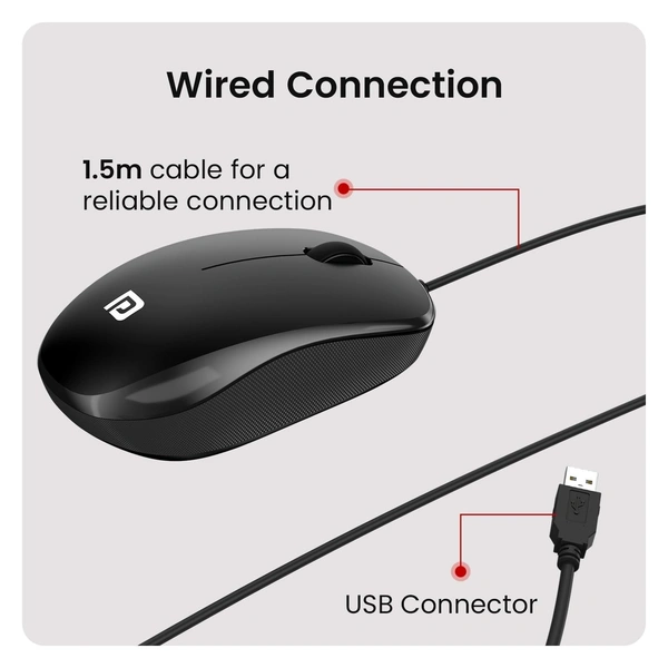 Portronics Toad 102 Wired Mouse with 3 Buttons, Clickable Scroll Wheel, High-Precision 1200 DPI Optical Sensor, 1.5m Long Cable, Ergonomic Ambidextrous Design for PC & Laptop (Black)