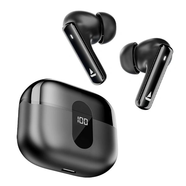 Boat Airdopes 121 Pro Plus | 100H Battery 4Mics ENX | Low Latency Fast Charge | LED Display Bluetooth in Ear Earbuds | TWS Ear Buds Wireless Earphones With Mic (Black)