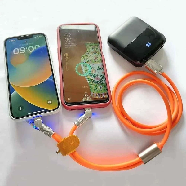 VEV Mobile Phone Type C Micro USB 180 Degree Rotating Multi USB Charger Adapter Cable Kit 3in1 Fast Charging Cable (Orange)