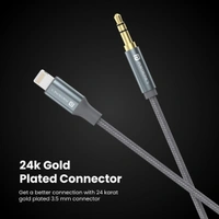 PORTRONICS Portronics ikonnect L+ 8Pin to 3.5mm Aux Cable with 1M Length, Nylon Braided, Metal Heads, Gold Plated Connector Compatible with Cars, Mobiles, Headphones & Home Theatres(Black) - Black