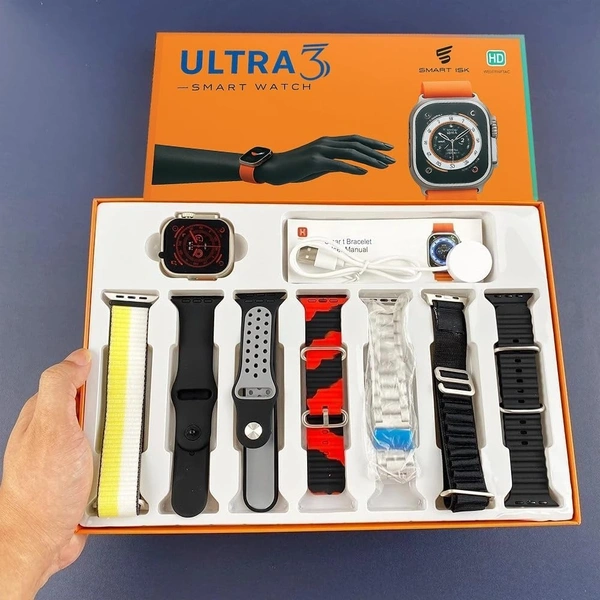 ULTRA 3 Ultra Smart Watch With 7 in 1 Straps 2.01 Infinite Display BT Calling Sports Mode Fitness 7 Belt for Men & Women Smartwatch (7 Multicolor Strap, Free Size)
