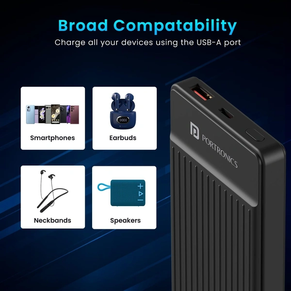 Portronics LUXCELL B12 10,000mAh Ultra Slim Power Bank with USB-A Output Port & Type C Input Port |12W Output |4-Layer Circuit Protection |BIS Certified |Type C Cable (Black)