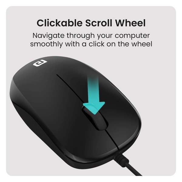 Portronics Toad 102 Wired Mouse with 3 Buttons, Clickable Scroll Wheel, High-Precision 1200 DPI Optical Sensor, 1.5m Long Cable, Ergonomic Ambidextrous Design for PC & Laptop (Black)