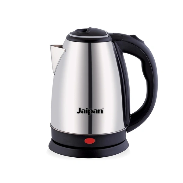Jaipan Electric Kettle 1.8 Litre 1500 Watt | Stainless Steel Rapid Boil Body |Single touch lid locking Auto cutoff Power Indicator | Extra long Chord Silver- Black Rotable Base (SILVER)