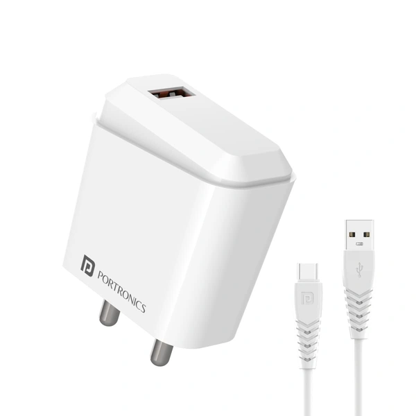 PORTRONICS Portronics Adapto 41 C 2.4A Type-C Cable Charger with Single USB Port, 12W Max Output, Smart Protection Chip, 1M Charging Cable for Smartphones (White) - White