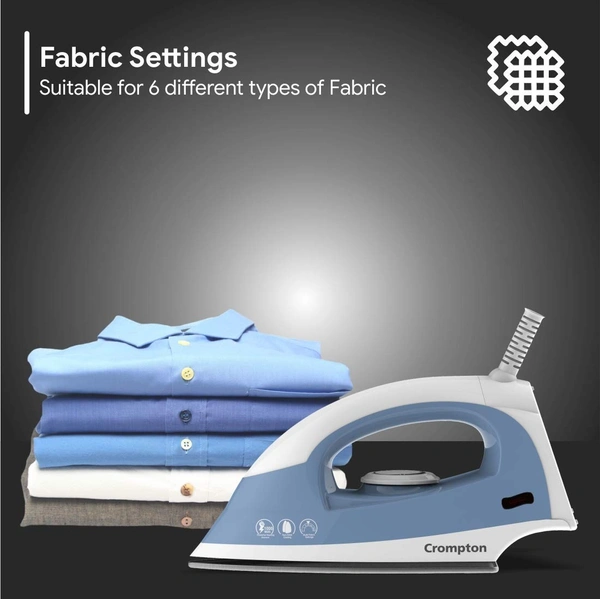 Crompton Brio ACGEI-BRIO 1000W Dry Iron With Weilburger Coating, (Sky Blue and White)