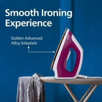 Philips Dry Iron (DST0610/30) with 3 year warranty (World No.1 Ironing Brand) Powerful 1000 Watts for Fast heat up & Golden Advanced Alloy Soleplate with Uniform Heat Distribution (Magenta Pink) - Magenta Pink