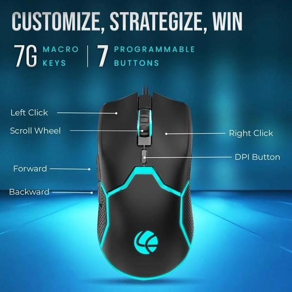 Lapcare LAPCARE Champ Razor LGM-204 |3600 DPI Optical Sensor Gaming Mouse with Rainbow Light | Marco 6G Keys | 5m Clicks | ABS Material | Optical Sensor| Rubber Oil + Laser Carving (Black)