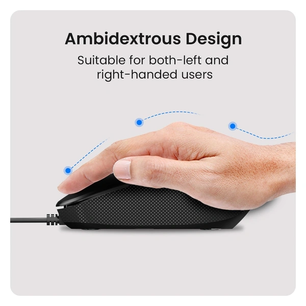 Portronics Toad 102 Wired Mouse with 3 Buttons, Clickable Scroll Wheel, High-Precision 1200 DPI Optical Sensor, 1.5m Long Cable, Ergonomic Ambidextrous Design for PC & Laptop (Black)