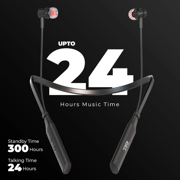RD M-142 Bluetooth Wireless in Ear Neckband 10mm Drivers, Low Latency with Bluetooth v.5.1 EDR Chip for Gaming, 24 Hours Play Time, Type-C Fast Charging, 300 Hours Standby (Black)