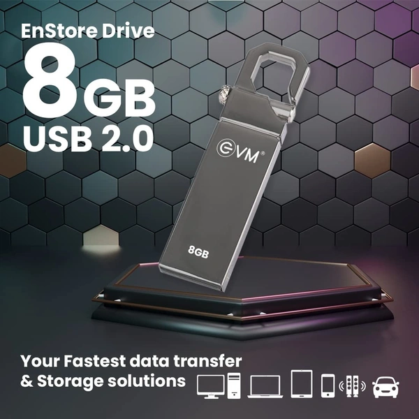 EVM EnStore 8GB Metal USB 2.0 Flash Drive - High Read Speeds up to 15MB/s & Write Speeds up to 8MB/s - Durable Metal Casing - Ideal for Data Transfer & Storage - (EVMPD/8GB) - 8 GB