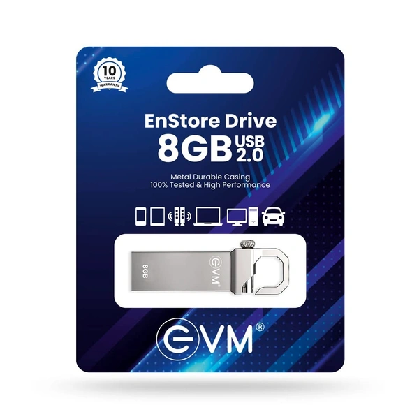 EVM EnStore 8GB Metal USB 2.0 Flash Drive - High Read Speeds up to 15MB/s & Write Speeds up to 8MB/s - Durable Metal Casing - Ideal for Data Transfer & Storage - (EVMPD/8GB) - 8 GB