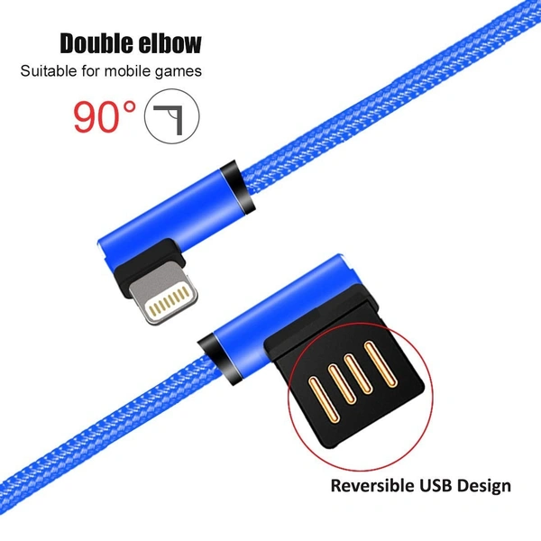 Ptron Solero L Shape Data Cable for iOS Devices | 2A Data Cable | Fast Charging & Data Sync (Blue)