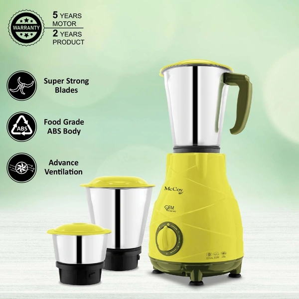 McCoy GEM Emerald Mixer Grinder 500W, 3 Jars (Blue)