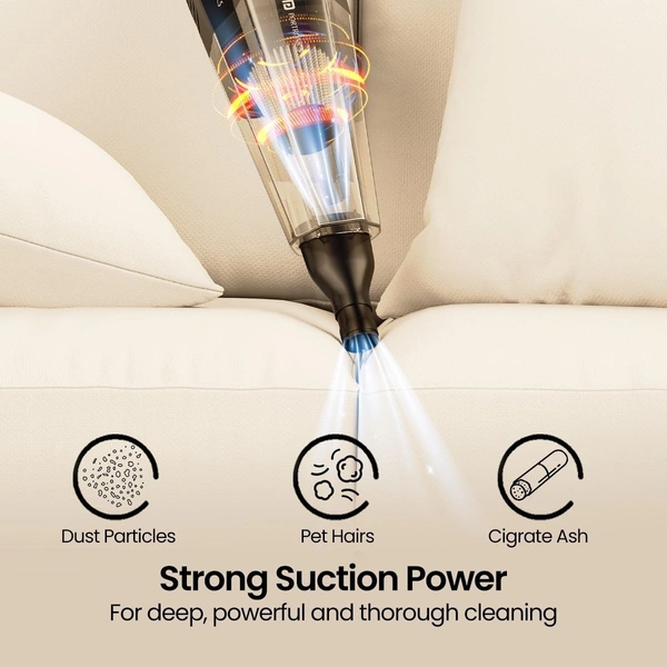 Portronics MOPCOP Rechargeable Handheld Vacuum Cleaner for Home & Car, Washable HEPA Filter, Multi-Function Nozzles, Deep Cleaning, Cordless, Dry Vacuum, for Home Appliances (Black)