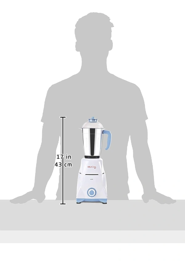 McCoy Aura 750-Watt Mixer Grinder with 3 Stainless Steel Jars (White & Blue)