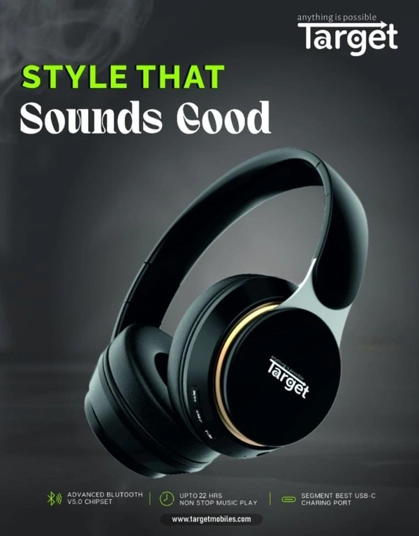 Target HB-T10 Wireless Headphone 22H Playtime, Type-C Charging, Built-In Mic, Universal Bluetooth Compatibility (BLACK)
